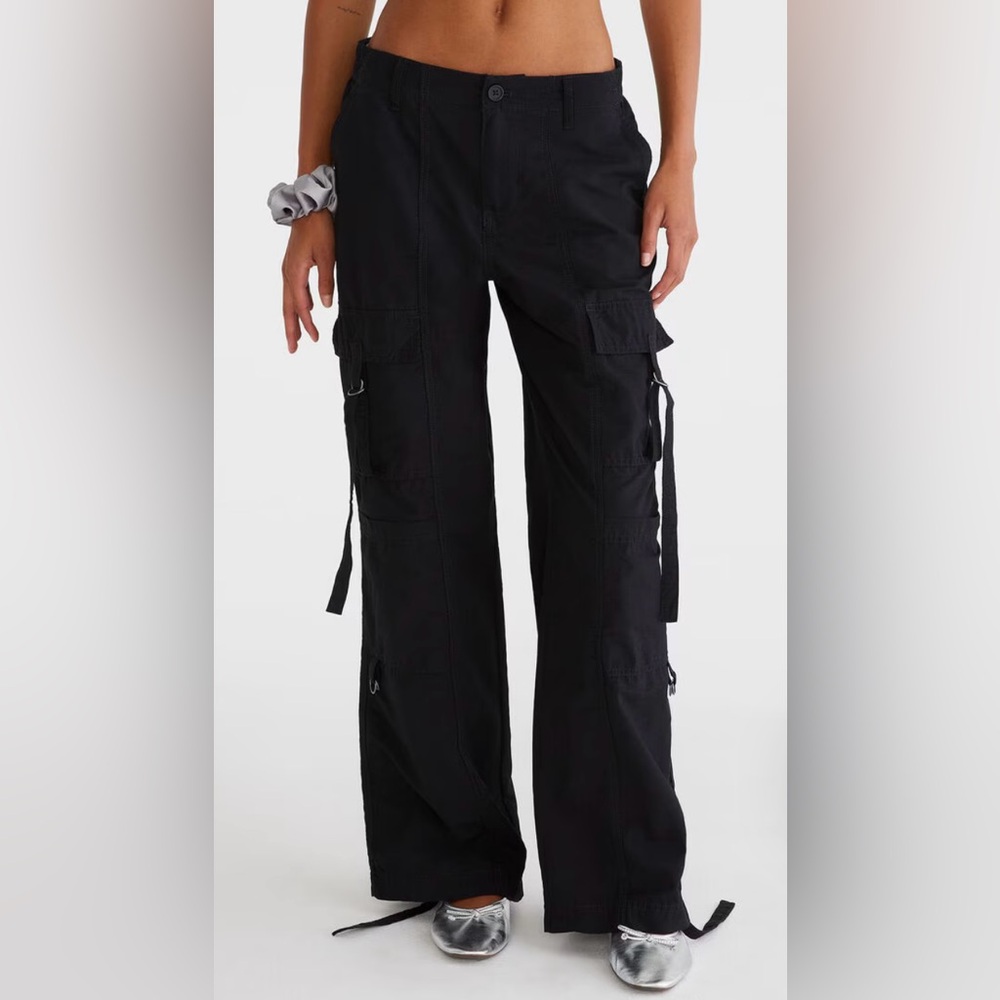 Aeropostale Black Wide-Leg Cargo Pants with Utility Rings Medium
